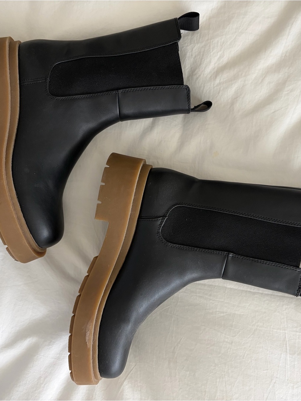 H&M Black Chelsea Combat Boots with Tan Lug Sole